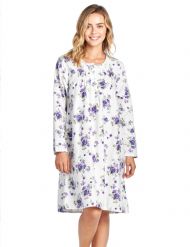 Casual Nights Women's Flannel Floral Long Sleeve Nightgown - Floral Purple