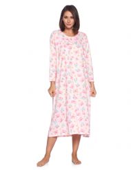 Casual Nights Women's Long Floral & Lace Henley Nightgown - Pink