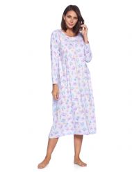 Casual Nights Women's Long Floral & Lace Henley Nightgown - Purple