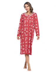 Casual Nights Women's Long Floral & Lace Henley Nightgown - Berry Floral