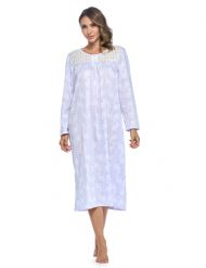 Casual Nights Women's Long Cotton Knitted & Lace Henley Nightgown - Lilac