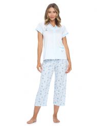 Casual Nights Women's Short Sleeve Floral Capri Pajama Set - Blue