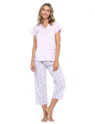 Casual Nights Women's Short Sleeve Floral Capri Pajama Set - Purple