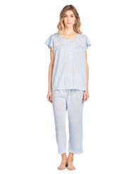 Casual Nights Women's Short Sleeve Lace Dot Capri Pajama Set - Blue