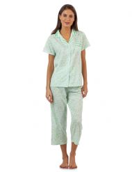 Casual Nights Lace Trim Women's Short Sleeve Capri Pajama Set - Spring Green