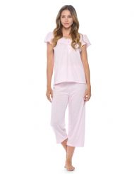 Casual Nights Women's Dot Short Sleeve Capri Pajama Set - Pink