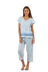 Casual Nights Women's Short Sleeve Floral Border Capri Pajama Set - Blue