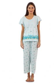 Casual Nights Women's Short Sleeve Floral Border Capri Pajama Set - Green
