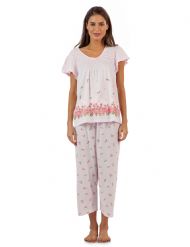 Casual Nights Women's Short Sleeve Floral Border Capri Pajama Set - Pink