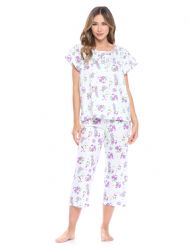 Casual Nights Women's Short Sleeve Floral Capri Pajama Set - Mint Green/Purple
