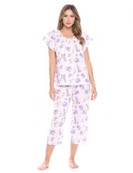 Casual Nights Women's Short Sleeve Floral Capri Pajama Set - Pink/Purple