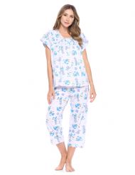 Casual Nights Women's Short Sleeve Floral Capri Pajama Set - Purple/Blue