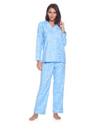 Casual Nights Women's Flannel Long Sleeve Button Down Pajama Set - Blue Swirls