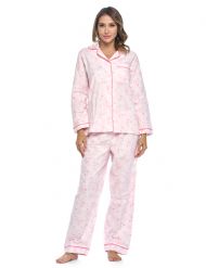 Casual Nights Women's Flannel Long Sleeve Button Down Pajama Set - Pink Floral