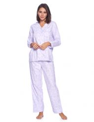 Casual Nights Women's Flannel Long Sleeve Button Down Pajama Set - Purple Swirls