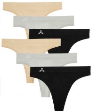 Balanced Tech Women's Seamless Thong Panties 6-Pack - Black/Nude/Gray