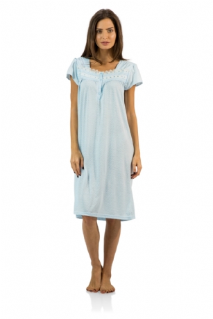 Casual Nights Women's Polka Dot Lace Short Sleeve Nightgown - Blue - Size recommendation: Size Medium (2-4) Large (6-8) X-Large (10-12) XX-Large (14-16), Order one size up For a more Relaxed FitHit the sack in total comfort with this Soft and lightweight KnitNightgownin a fundot pattern, Features4 Button closure, square neck,Approximately 39" from shoulder to hem, cap sleeves,detailed with lace and ribbon for an extra feminine touch. A comfortable fit perfect for sleeping or lounging around.
