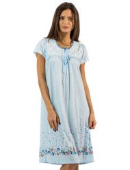 Casual Nights Women's Fancy Lace Flower Dots Short Sleeve Nightgown - Blue
