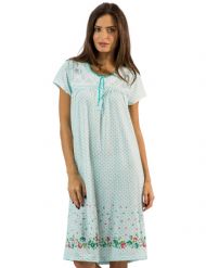 Casual Nights Women's Fancy Lace Flower Dots Short Sleeve Nightgown - Green