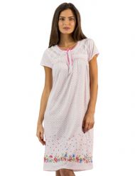 Casual Nights Women's Fancy Lace Flower Dots Short Sleeve Nightgown - Pink