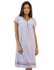 Casual Nights Women's Fancy Lace Flower Dots Short Sleeve Nightgown - Purple