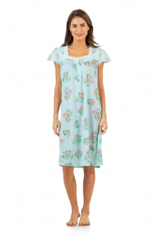 Casual Nights Women's Lace Short Sleeve Nightgown - Green Stripes - Size recommendation: Size Medium (2-4) Large (6-8) X-Large (10-12) XX-Large (14-16), Order one size up For a more Relaxed FitHit the sack in total comfort with this Soft and lightweight KnitNightgownin a fundot pattern, Features4 Button closure, square neck,Approximately 39" from shoulder to hem, cap sleeves,detailed with lace for an extra feminine touch. A comfortable fit perfect for sleeping or lounging around.