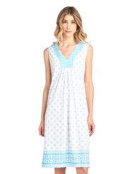 Casual Nights Women's Fancy Printed Sleeveless Nightgown - Green