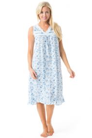 Casual Nights Women's Sleeveless Floral Embroidered Night Gown- Blue