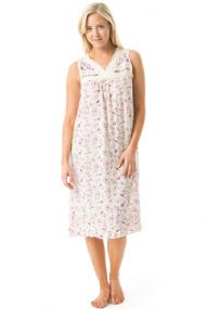 Casual Nights Women's Sleeveless Floral Embroidered Night Gown- White