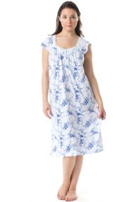 Casual Nights Women's Cap Sleeves Floral Lace Night Gown- Blue