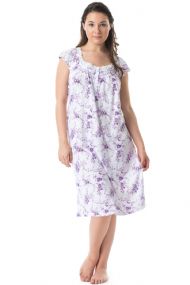 Casual Nights Women's Cap Sleeves Floral Lace Night Gown- Purple