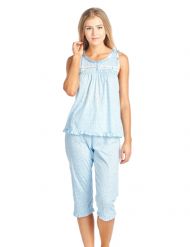 Casual Nights Women's Sleeveless Tank Top Capri Pajama Set - Blue