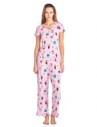 BHPJ By Bedhead Pajamas Women's Soft Knit Ruffle Short Sleeve Capri Pajama Set - Lt. Pink Lattes and Shakes