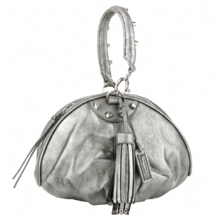 Christian Audigier Cherie Baguette Bag - Black/Silver - Add Charm to any outfit in this Christian AudigierCherie Baguette Bag.This Cherie Baguette features faux leather outer, with asymmetrical strap, gold stud detail, large tassel with Christian Audigier logo tag, and zipper closure that opens to round inside.