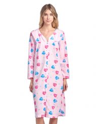 Casual Nights Women's Printed Fleece Snap-Front Lounger House Dress - #5 Pink