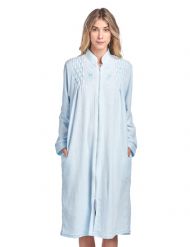 Casual Nights Women's Zipper Front Jacquard Terry Fleece Robe Duster - Blue