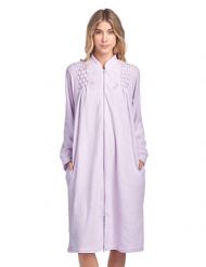 Casual Nights Women's Zipper Front Jacquard Terry Fleece Robe Duster - Purple