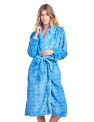 Casual Nights Women's Dot Long Sleeve Mini Popcorn Fleece Plush Robe - Blue