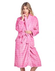 Casual Nights Women's Dot Long Sleeve Mini Popcorn Fleece Plush Robe - Pink