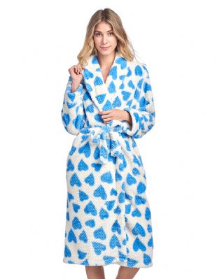 Casual Nights Women's Heart Long Sleeve Mini Popcorn Fleece Plush Robe - Blue - Sizing Recommendations: Size Medium (4-6) Large (8-10) X-Large (12-14) XX-Large (16-18)Wrap around in comfort with this cozy warm Plush Fleece Robe From Casual Nights, Exceptionally lightweight Bathrobe with Fun and elegant prints. Featuring a shawl collar and foldover cuffs, Long sleeves, matching self-Tie belt, Attached inner tie and 2 hand Pockets. Effortless Design perfect for Lounging, Relaxing or just layering on.