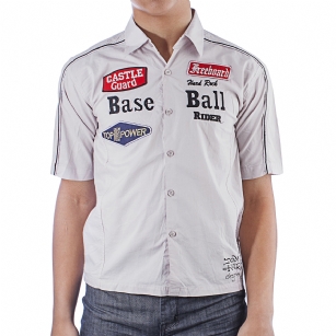 Ed Hardy Kids Boys Buttoned Shirt - Grey - The Ed Hardy Kids Boys Buttoned Patched Shirt is a quality shirt that your kids will look ravishing .This shirt features appliques on front with Ed Hardy Tattoo graphics on back , Buttoned Down and shorts sleeves.