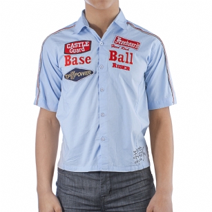 Ed Hardy Kids Boys Buttoned Shirt - Light Blue - The Ed Hardy Kids Boys Buttoned Patched Shirt is a quality shirt that your kids will look ravishing .This shirt features appliques on front with Ed Hardy Tattoo graphics on back , Buttoned Down and shorts sleeves.