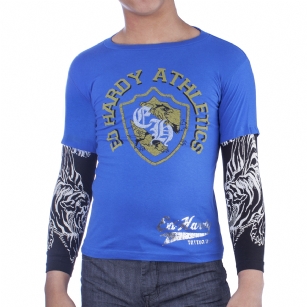 Ed Hardy Kids Long Sleeve  T-Shirt  - Blue - The Ed Hardy Kids Boys T-Shirt is a Great T-shirt in what your kids will look ravishing. This shirt features original ED Hardy graphics, and peiced long sleeves that gives that layered look.