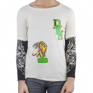 Ed Hardy Kids Long Sleeve  T-Shirt - Off White - The Ed Hardy Kids Boys T-Shirt is a Great T-shirt in what your kids will look ravishing. This shirt features original ED Hardy graphics, and peiced long sleeves that gives that layered look.