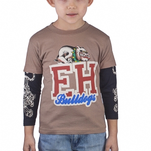 Ed Hardy Toddlers T-Shirt - Mocha - The Ed Hardy Toddlers T-Shirt is a Great T-shirt in what your kids will look ravishing. This shirt features original ED Hardy graphics,crew neck and pieced long sleeves that gives the layered look. 