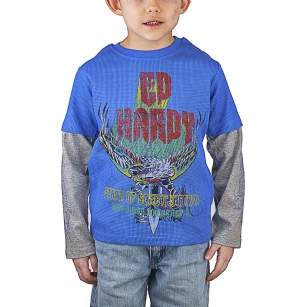 Ed Hardy Thermal Toddlers T-Shirt - Cobalt - The Ed Hardy Thermal Toddlers T-Shirt is a Great T-shirt in what your kids will look ravishing. This shirt features original ED Hardy graphics,crew neck and pieced long sleeves that gives the layered look. 