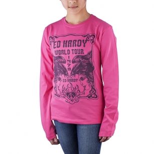Ed Hardy Kids Girls Long Sleeve T-Shirt - Hot Pink - The Ed Hardy Kids Girls  T-Shirt is a Great T-shirt in what your kids will look ravishing. This shirt features original Ed Hardy graphics,and long sleeves.