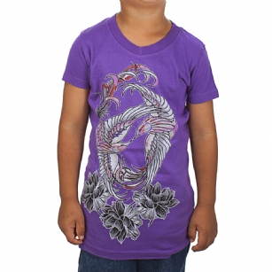 Ed Hardy Print Vneck Tunic Tshirt for Toddlers - Purple - The Ed Hardy Print VNeck T Shirt for Kids is a quality T-shirt in what you will look ravishing. This shirt features original ED Hardy graphics, and short sleeves. Screen printing that extends from front to back. It also has printed text with the words "Ed Hardy" . She might be too young for the real thing, but this Ed Hardy T shirt lets him enjoy tattoo artistry in a temporary way.
