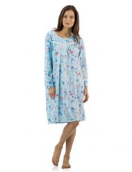 Casual Nights Women's Floral Pintucked Long Sleeve Nightgown - Blue