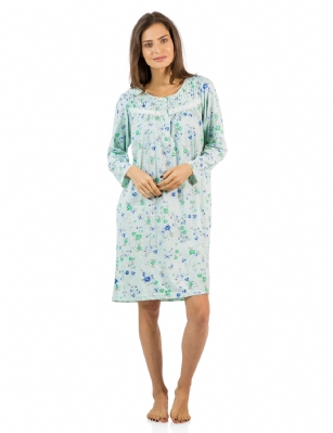 Casual Nights Women's Floral Pintucked Long Sleeve Nightgown - Green - Size recommendation: Size Medium (4-6) Large (8-10) X-Large (12-14) XX-Large (16-18), Order one size up For a more Relaxed FitHit the sack in total comfort with this Soft and lightweight Cotton Blend Nightgown, Features round neck, Approximately 38" inches from shoulder to hem, long sleeves, 5 button closure, detailed with lace, satin ribbon, pin-tucked detail for an extra feminine touch. A comfortable fit perfect for sleeping or lounging around.